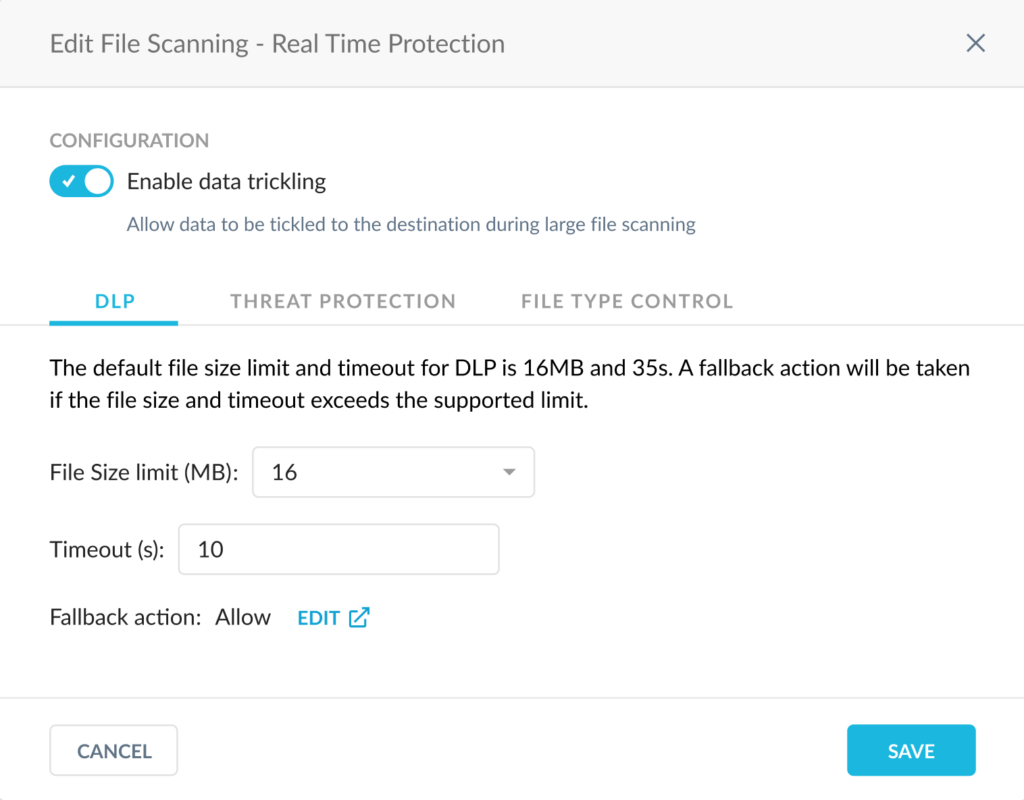 DLP tab for Advanced File Scanning.