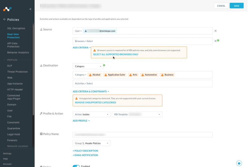 Create a Real-time Protection Policy for Isolation (Targeted RBI ...