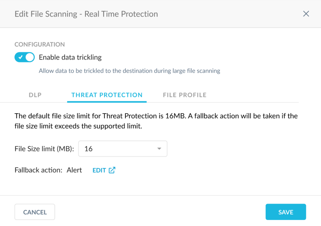 Threat Protection tab for Advanced File Scanning.