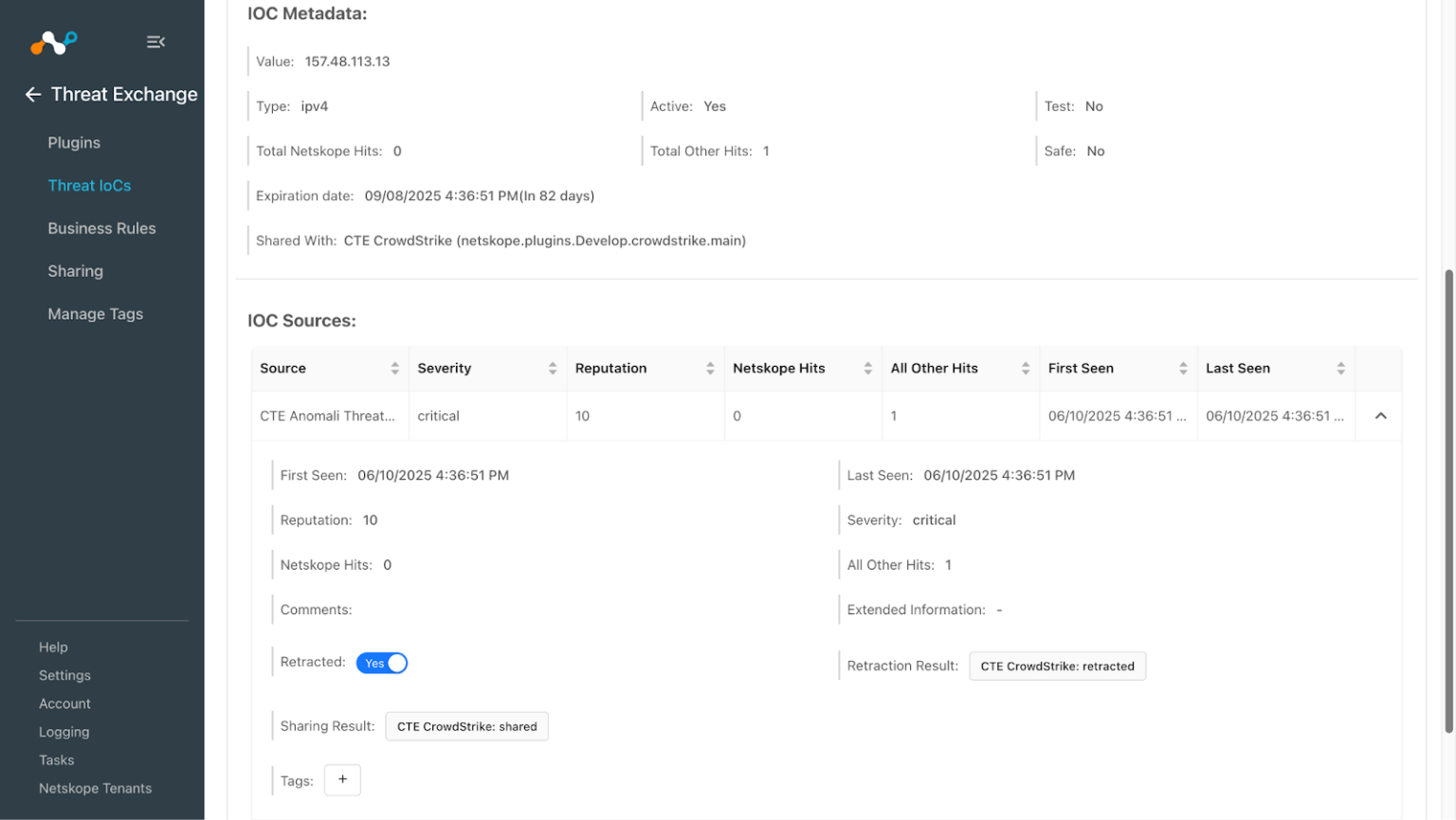 CrowdStrike Plugin for Threat Exchange - Netskope Knowledge Portal