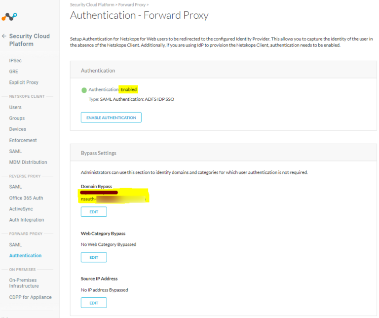 Enable Authentication and Configure Domain Bypass Settings Netskope