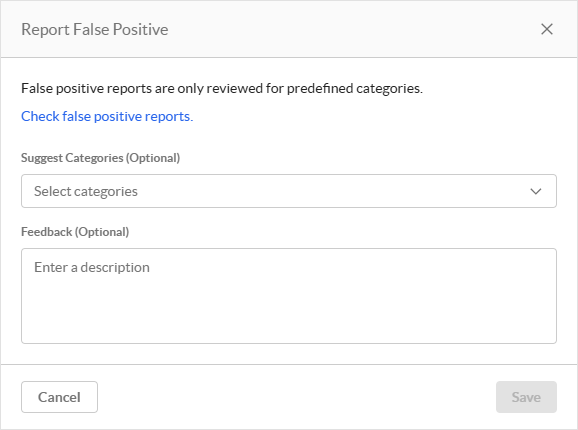 Report False Positive window in Malware Incidents